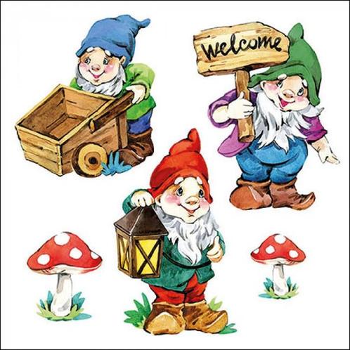 1 Pakje papieren lunch servetten - Garden gnomes, Hobby en Vrije tijd, Knutselen, Ophalen of Verzenden