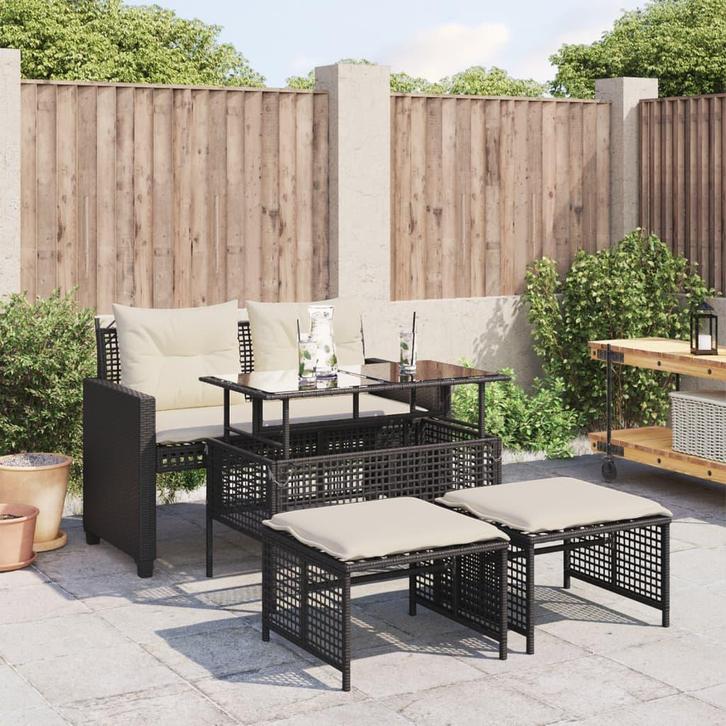 vidaXL 4-delige Loungeset met kussens poly rattan en glas, Tuin en Terras, Tuinsets en Loungesets, Loungeset, Nieuw, Rotan, Verzenden