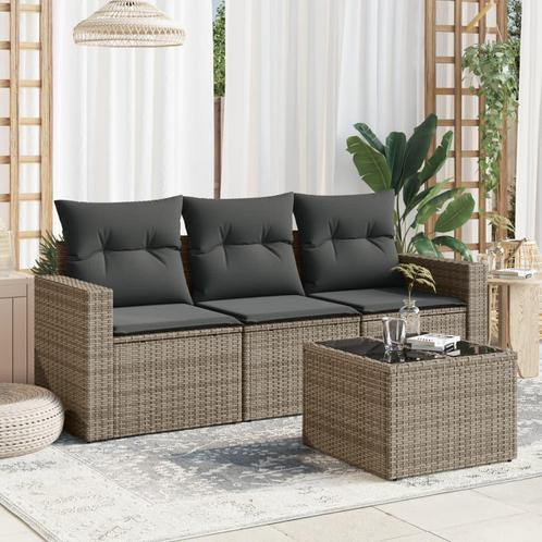 vidaXL 4-delige Loungeset met kussens poly rattan grijs, Tuin en Terras, Tuinsets en Loungesets, Loungeset, Nieuw, Rotan, Verzenden