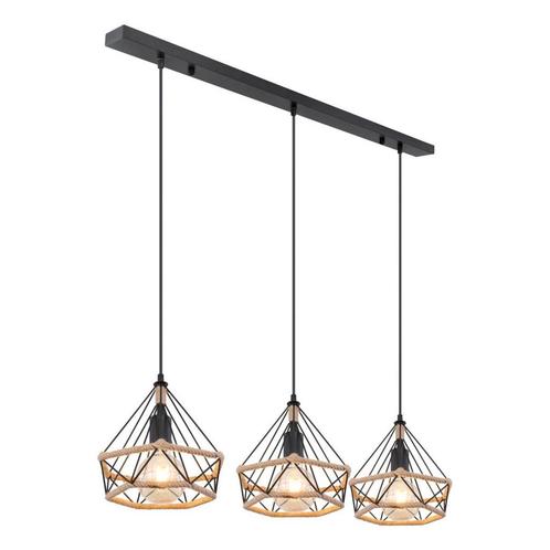 Hanglamp ULLEU 100 cm 3-lichts Zwart, Bruin, Huis en Inrichting, Lampen | Hanglampen, 75 cm of meer, Nieuw, Metaal, Ophalen of Verzenden