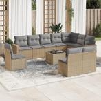 vidaXL 11-delige Tuinset met kussens poly rattan beige, Tuin en Terras, Verzenden, Nieuw, Rotan, Tuinset