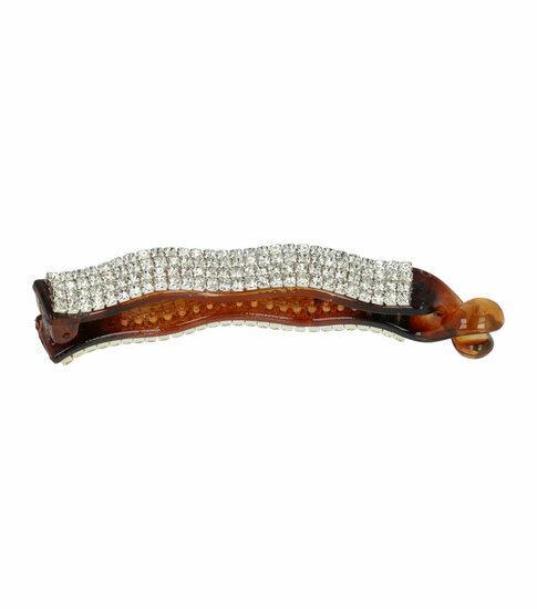 Haarspeld Bananenklem Wave Strass Steentjes Bruin, Sieraden, Tassen en Uiterlijk, Uiterlijk | Haarverzorging