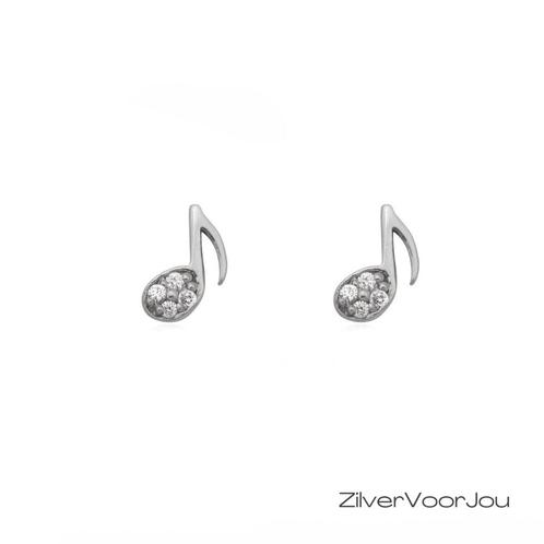 925 Zilveren zirkonia muzieknoot oorstekers, Sieraden, Tassen en Uiterlijk, Oorbellen, Nieuw, Verzenden