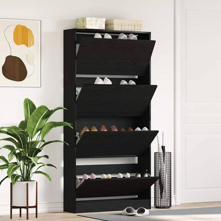 vidaXL Schoenenkast Zwart eiken 80 x 21 x 163.5 cm Bewerkt, Huis en Inrichting, Kasten | Schoenenrekken, Nieuw, Verzenden