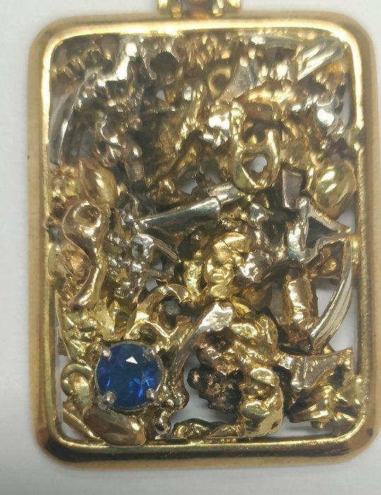 Hanger - 18 karaat Roségoud, Geel goud Saffier - Unieke, Sieraden, Tassen en Uiterlijk, Antieke sieraden