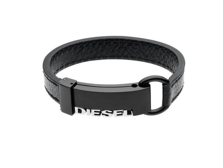 Diesel Step Up - Heren Armband - Zwart Leer met Logo - 21 cm, Kleding | Heren, Overige Herenkleding, Nieuw, Verzenden