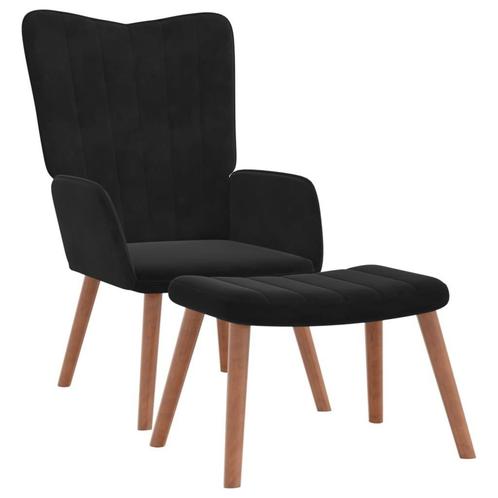 Relaxstoel met Voetenbank | Zwart Fluweel | 40% Korting, Huis en Inrichting, Stoelen, Zwart, Nieuw, Ophalen of Verzenden