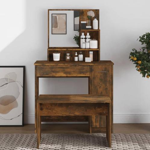 vidaXL Kaptafel met spiegel 86,5x35x136 cm gerookt, Huis en Inrichting, Tafels | Kaptafels, Nieuw, Verzenden