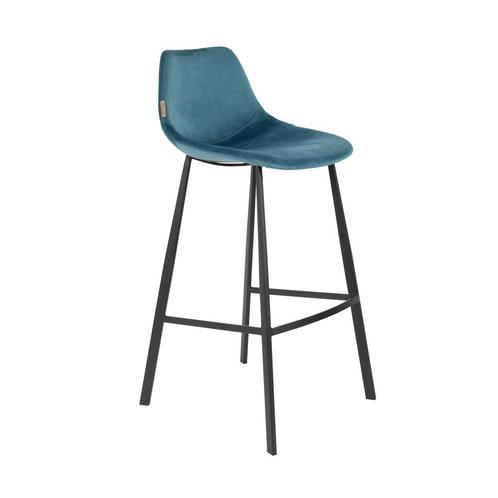 *WOONWINKEL* Dutchbone Franky Hoge Fluwelen Barstoel Blauw, Huis en Inrichting, Barkrukken, Nieuw, Verzenden