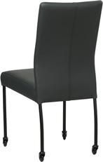 Donkerblauwe leren moderne eetkamerstoel - poot rond zwart m, Huis en Inrichting, Stoelen, Overige kleuren, Nieuw, Leer, Ophalen of Verzenden