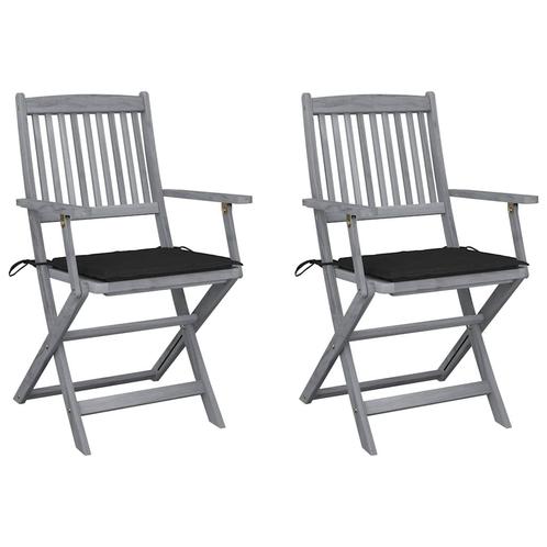 vidaXL Tuinstoelen 2 st inklapbaar met kussens massief, Tuin en Terras, Tuinstoelen, Nieuw, Hout, Verzenden