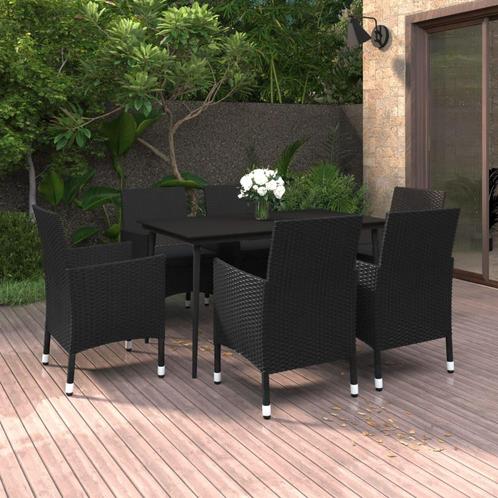 vidaXL 7-delige Tuinset met kussens poly rattan en glas, Tuin en Terras, Tuinsets en Loungesets, Tuinset, Nieuw, 6 zitplaatsen