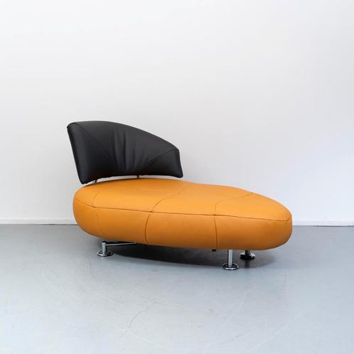 Leolux Kikko chaise longue maïsgeel/zwart nieuwstaat!, Huis en Inrichting, Fauteuils, Nieuw, Leer, Ophalen of Verzenden