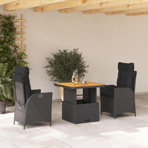 vidaXL 3-delige Tuinset met kussens poly rattan zwart, Tuin en Terras, Tuinsets en Loungesets, Tuinset, Nieuw, 2 zitplaatsen, Rotan