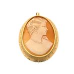 Gouden hanger/broche met camee | Vintage (schelp) (schelp), Ophalen of Verzenden, Gebruikt, Goud, Overige merken