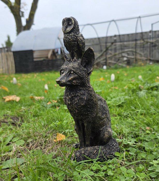 Beeld, Fox & Owl - 27 cm - Hars, Antiek en Kunst, Curiosa en Brocante