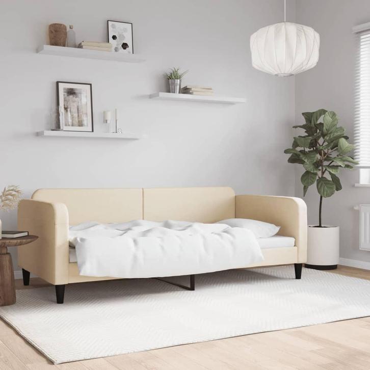 vidaXL Slaapbank 90x200 cm stof crèmekleurig, Huis en Inrichting, Slaapkamer | Bedden, 90 cm, 200 cm, Crème, Eenpersoons, Nieuw
