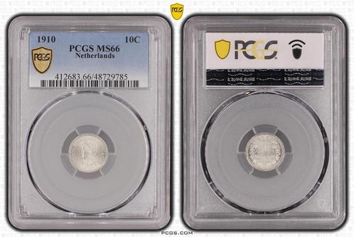 Koningin Wilhelmina 10 cent 1910 PCGS MS66 gecertificeerd, Postzegels en Munten, Munten | Nederland, Losse munt, 10 cent, Koningin Wilhelmina