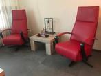 Set van 2 leren relaxfauteuils met stalen frame - rood leer, Huis en Inrichting, Fauteuils, Nieuw, Ophalen of Verzenden, Industrieel