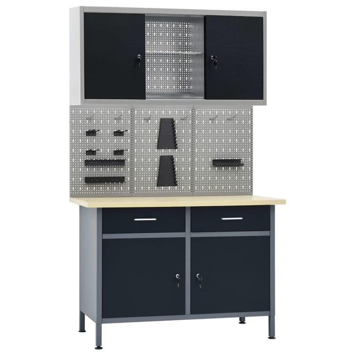 vidaXL Werkbank met drie wandpanelen en een kast, Doe-het-zelf en Verbouw, Werkbanken, Nieuw, Verzenden