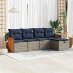vidaXL 5-delige Loungeset met kussens poly rattan grijs, Tuin en Terras, Tuinsets en Loungesets, 5 zitplaatsen, Nieuw, Loungeset