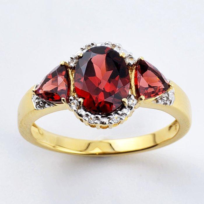Zonder Minimumprijs - Ring Zilver Granaat - Vintage Elegant, Sieraden, Tassen en Uiterlijk, Ringen