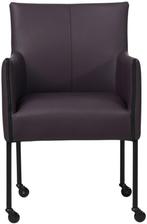 Donkerpaarse leren moderne kuipstoel - poot rond zwart met w, Huis en Inrichting, Stoelen, Overige kleuren, Nieuw, Leer, Ophalen of Verzenden