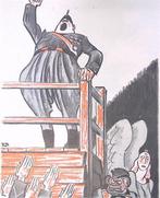 Fascist spreekt mensen toe op spotprent (lijst optie), Antiek en Kunst, Verzenden