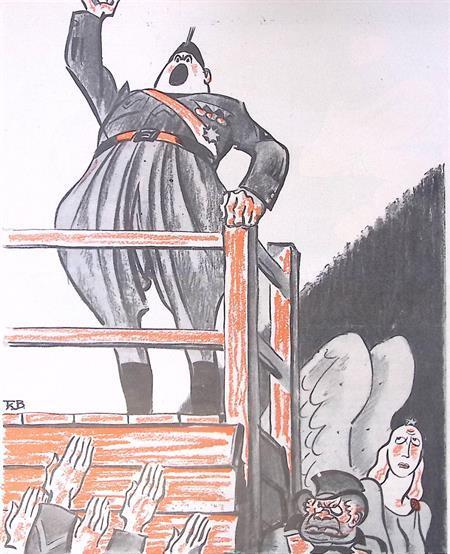 Fascist spreekt mensen toe op spotprent (lijst optie), Antiek en Kunst, Kunst | Litho's en Zeefdrukken, Verzenden