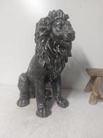 Beeld, statue of silver bronze lion - 45 cm - polyresin