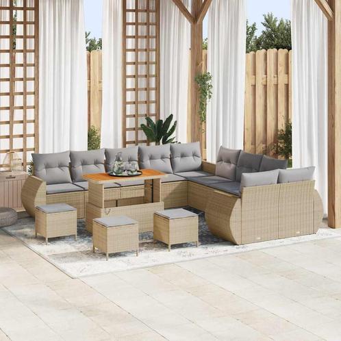 vidaXL Tuin Sofa Set 14 pcs Beige poly rattan, Tuin en Terras, Tuinsets en Loungesets, Nieuw, Verzenden