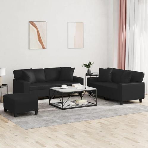 vidaXL 3-delige Loungeset met kussens kunstleer zwart, Huis en Inrichting, Banken | Bankstellen, Nieuw, Leer, Vierpersoons of meer