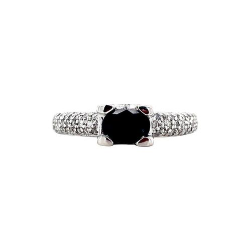 Witgouden ring met saffier en diamant 14 krt, Sieraden, Tassen en Uiterlijk, Ringen, Zo goed als nieuw, Goud, Verzenden