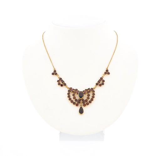 Gouden collier met granaat | 45 cm (vintage, ketting), Sieraden, Tassen en Uiterlijk, Kettingen, Overige kleuren, Gebruikt, Met edelsteen
