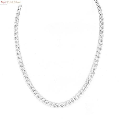 Zilveren 5 mm holle gourmet schakel ketting 50 cm, Sieraden, Tassen en Uiterlijk, Kettingen, Nieuw, Verzenden