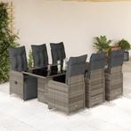 vidaXL 7-delige Bistroset met kussens poly rattan grijs, Tuin en Terras, Tuinsets en Loungesets, Verzenden, Nieuw, Rotan