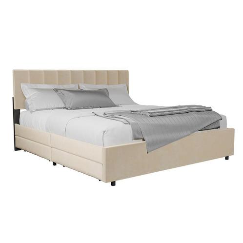 Gestoffeerd Bed Soria - 180 x 200 cm - Beige - Incl. Bedlade, Huis en Inrichting, Slaapkamer | Bedden, Nieuw, Verzenden