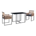 Tuinset Accadia 3-delig glazen tafel met 2 stoelen zwart bru, Tuin en Terras, Tuinsets en Loungesets, Verzenden, Nieuw