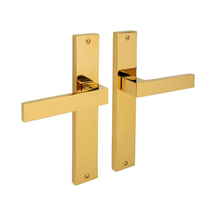 Lusso geveerd op schild blind messing PVD - deurbeslag -..., Doe-het-zelf en Verbouw, Hang- en Sluitwerk, Klink of Kruk, Nieuw