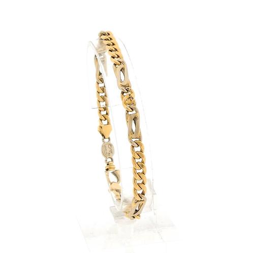 18 Krt. Bicolor gouden schakel armband; 21,5 cm | Mancini, Sieraden, Tassen en Uiterlijk, Armbanden, Overige kleuren, Gebruikt