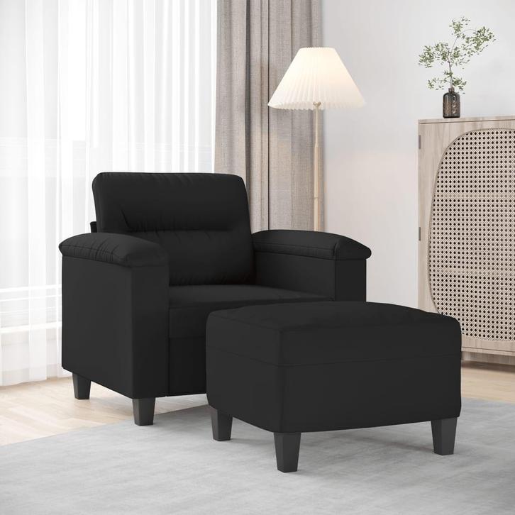 vidaXL Fauteuil met voetenbank 60 cm microvezelstof zwart, Huis en Inrichting, Banken | Bankstellen, Nieuw, Minder dan 150 cm
