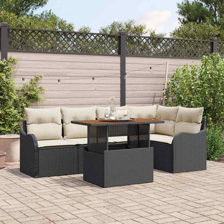 vidaXL Tuin Sofa Set met opslag 6 pcs Zwart Poly riet, Tuin en Terras, Tuinsets en Loungesets, Nieuw, Rotan, Verzenden