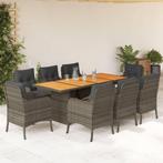 vidaXL 9-delige Tuinset met kussens poly rattan grijs, Nieuw, 8 zitplaatsen, Tuinset, Verzenden