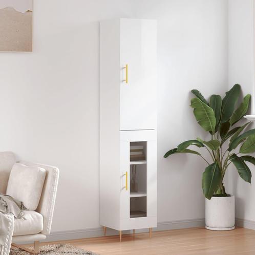 vidaXL buffetkast 34,5x34x180 cm bewerkt hout hoogglans wit, Huis en Inrichting, Kasten | Buffetkasten, 25 tot 50 cm, Nieuw, Overige houtsoorten