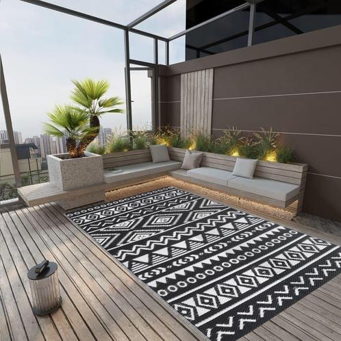 vidaXL Buitenkleed ARAKIL 140x200 cm polypropeen zwart, Huis en Inrichting, Stoffering | Tapijten en Kleden, Zwart, Nieuw, Verzenden