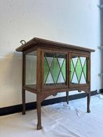 Kast - Zeldzame Theekast met Glas-in-Lood Raam en Donker