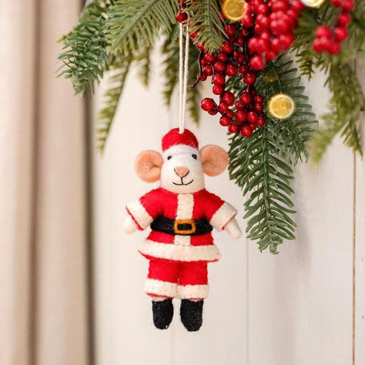 Wolvilt Hanger Muis Kerstmuis - Rood&Wit - Fairtrade Homedec, Diversen, Kerst, Nieuw, Ophalen of Verzenden
