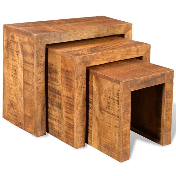 vidaXL 3-delige Tafeltjesset massief mangohout, Huis en Inrichting, Tafels | Bijzettafels, Nieuw, Minder dan 45 cm, Verzenden