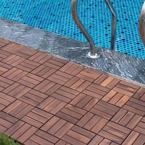 Houten terrastegels Alliste vlonder set van 10 acacia 0,9 m², Huis en Inrichting, Stoffering | Vloerbedekking, Verzenden