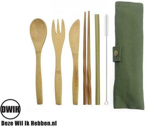 Bamboe bestek set, 6 delig, Caravans en Kamperen, Kampeeraccessoires, Verzenden